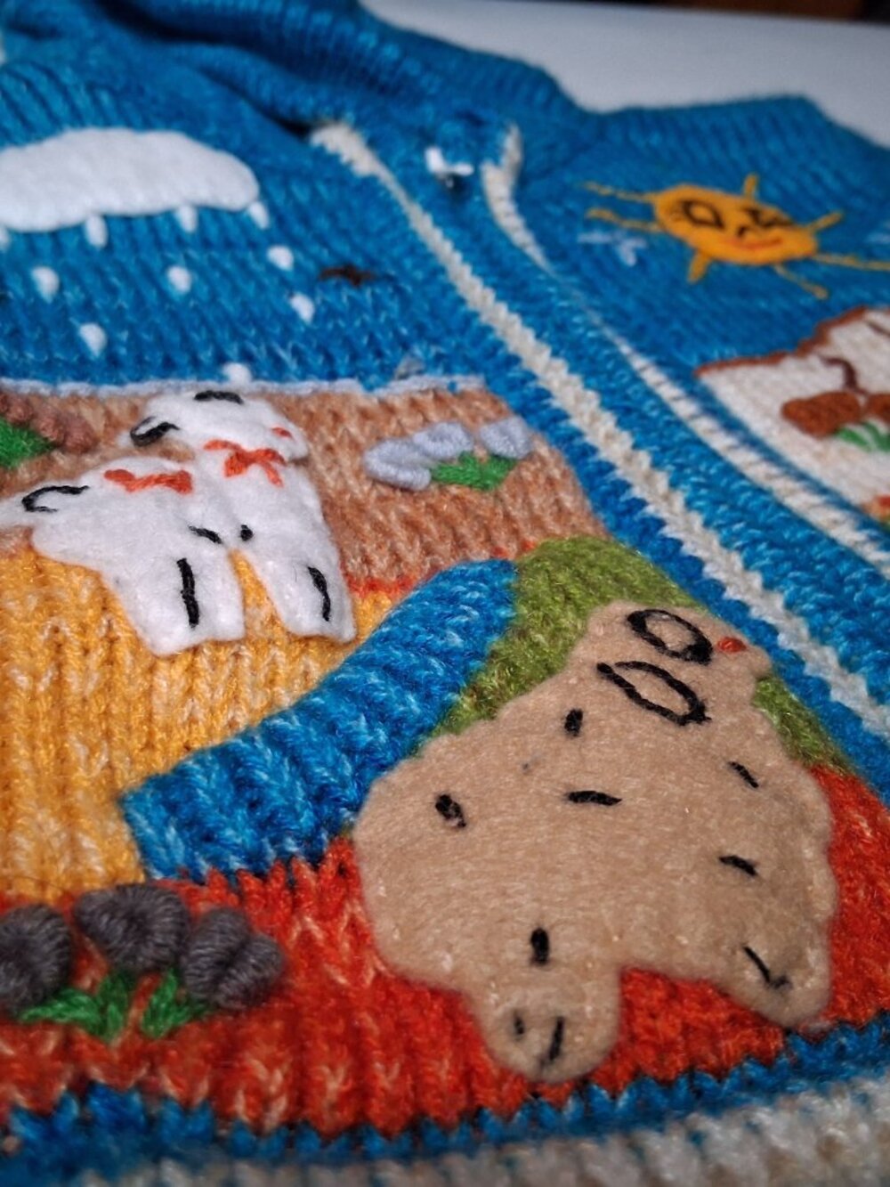 Hand Knit Peruvian Cardigan Sweater Kids Blue Mountain Sheep Sun Snail Zip - Picture 12 of 16